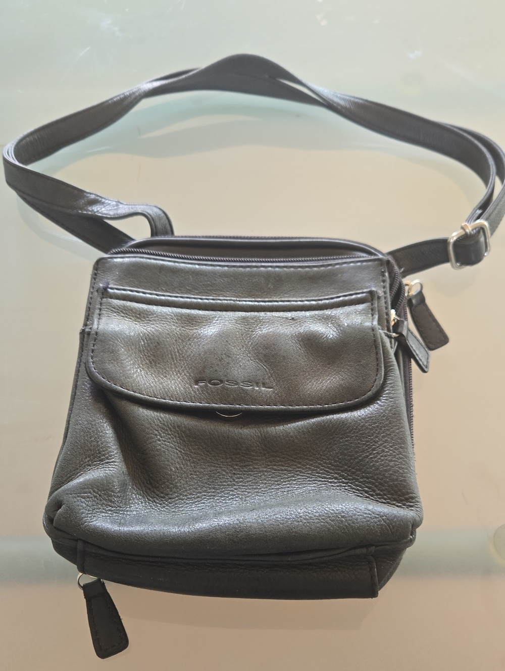 Fossil Black Leather Belt Bag with Front Flap